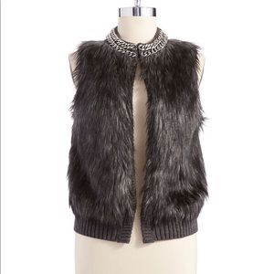 Michael Kors black fur vest with gold chain collar